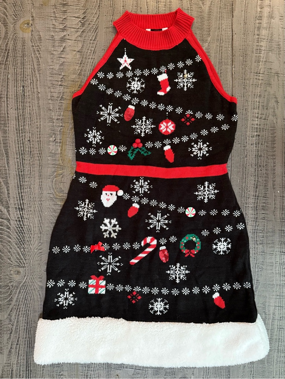 No Boundaries Black & Red Ugly Christmas Sweater Dress for Ladies